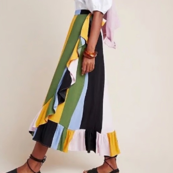 Anthropologie Dolan Mae Wrap Midi Skirt NWT – Colorblock Boho Chic XS - Picture 1 of 9
